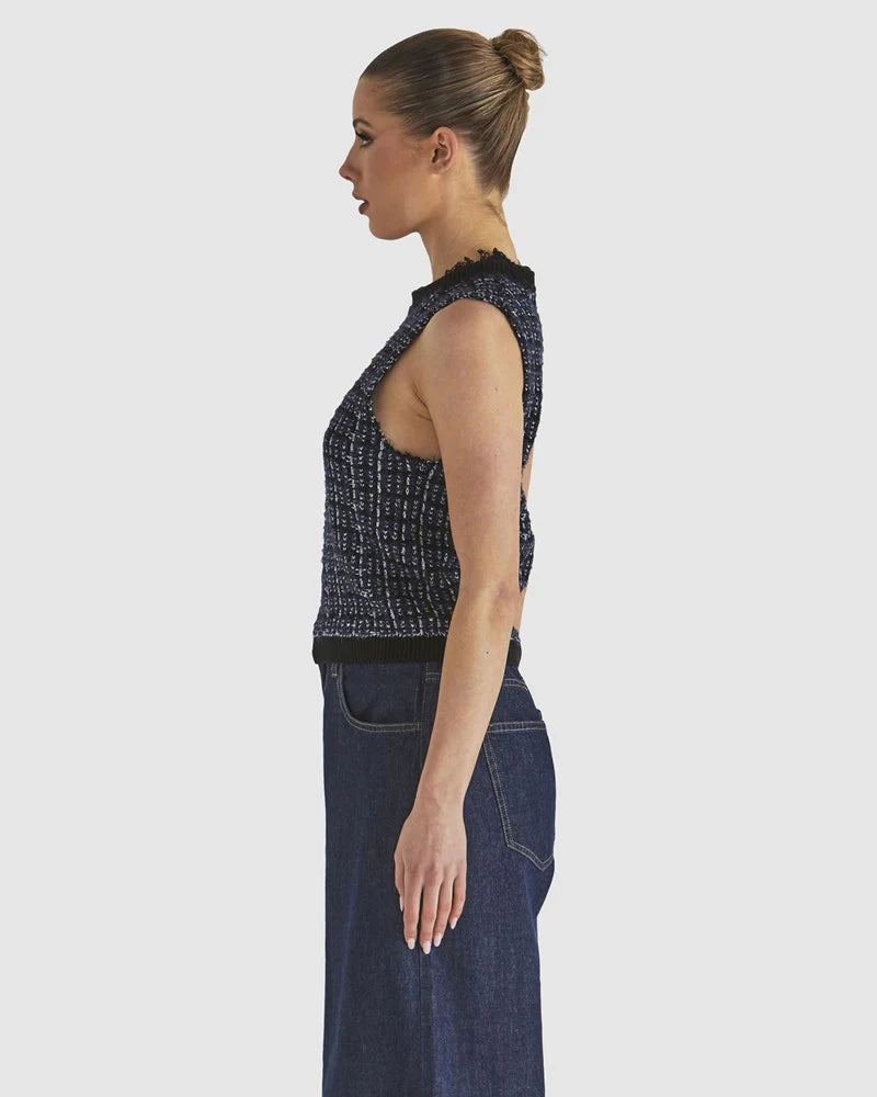 FATE + BECKER - Kinetic Knit Top Navy Boucle