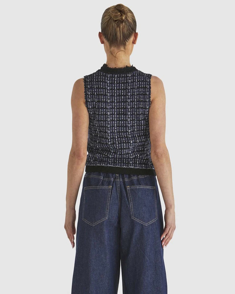 FATE + BECKER - Kinetic Knit Top Navy Boucle