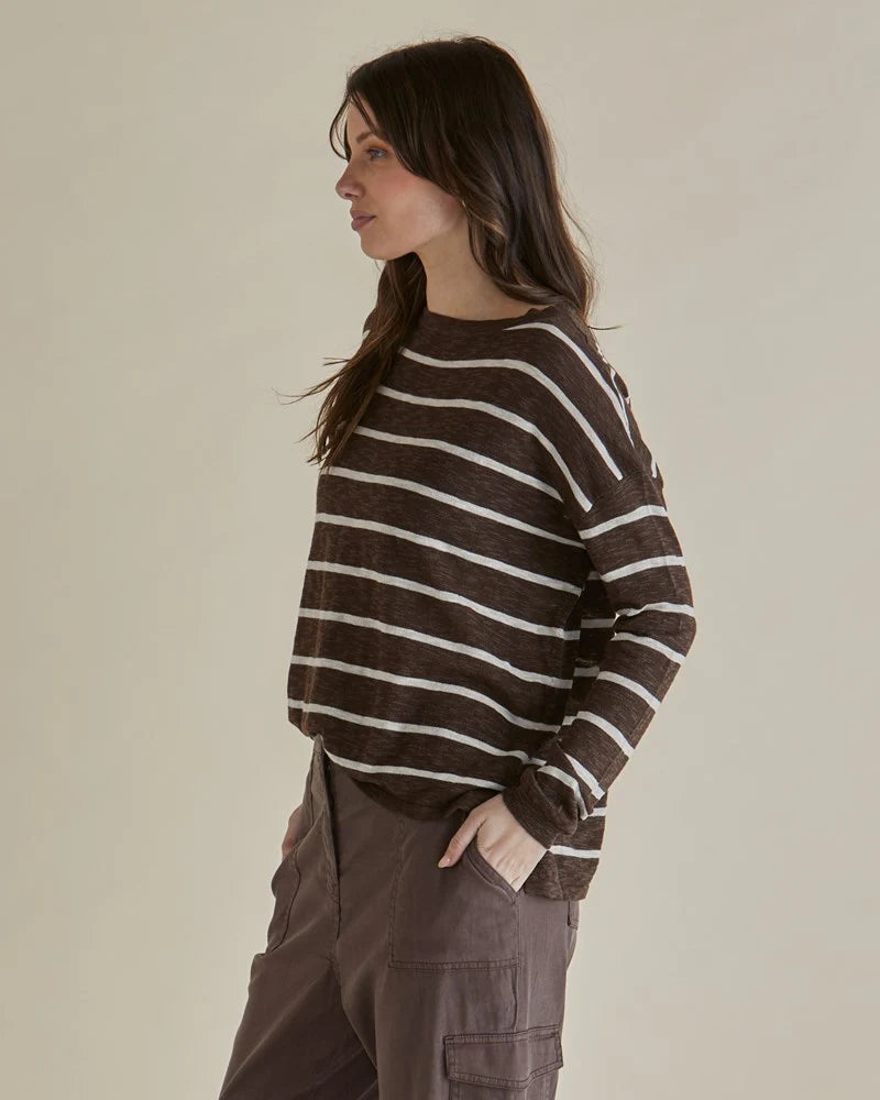 BETTY BASICS - Natasha Knit Top Brown Stripeo
