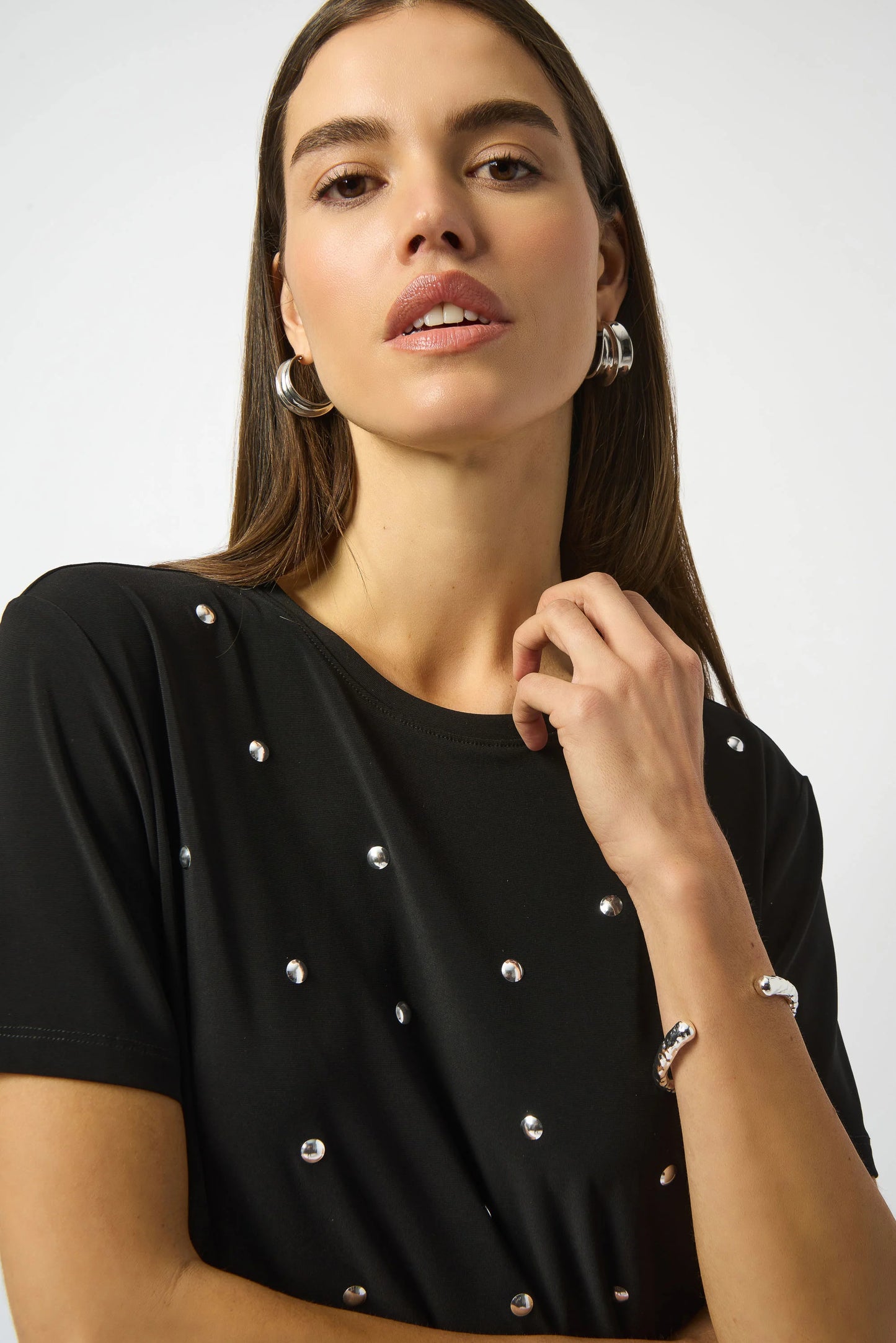 JOSEPH RIBKOFF - Silky Knit Embellished Boxy T-Shirt