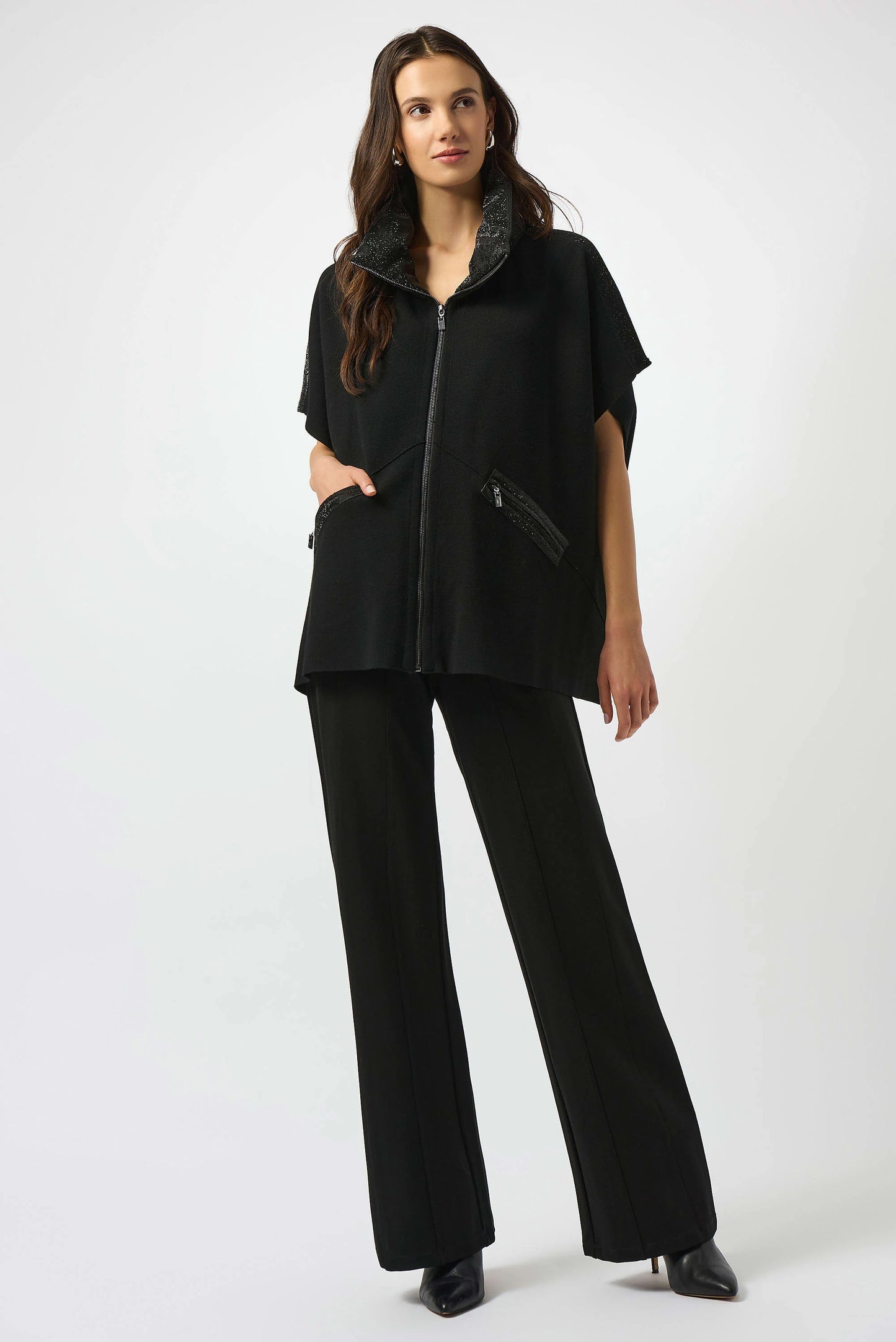 JOSEPH RIBKOFF - Faux Leather trimmed Poncho Sleeve Jacket