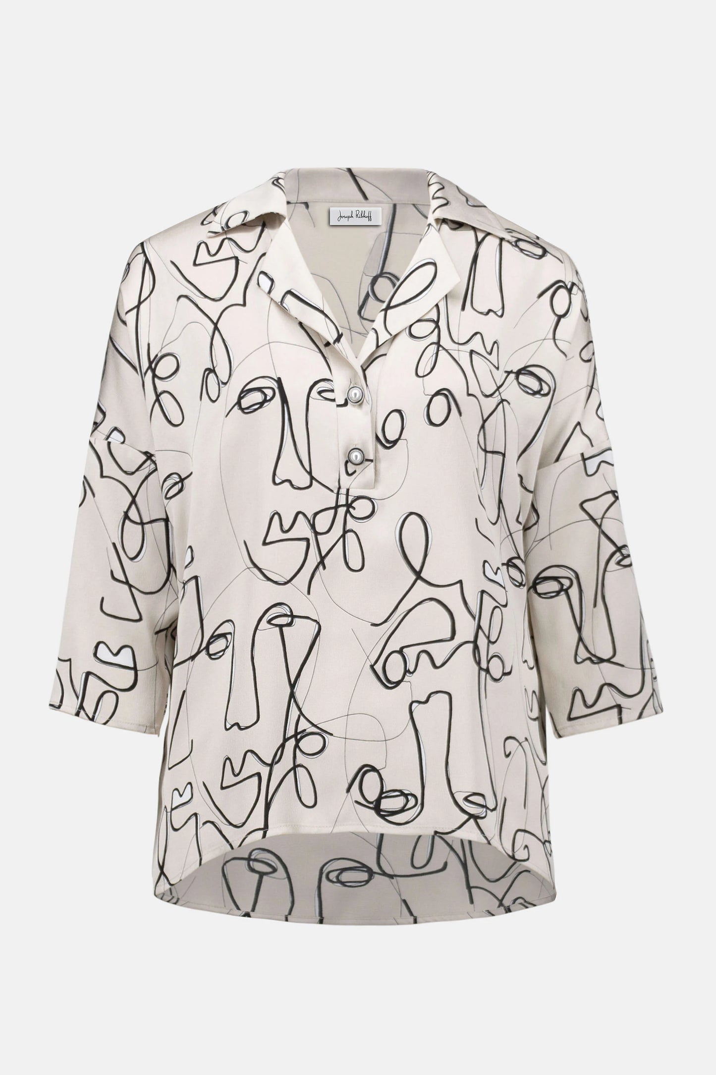 JOSEPH RIBKOFF - Hammered Satin Abstract Face Print Boxy Top
