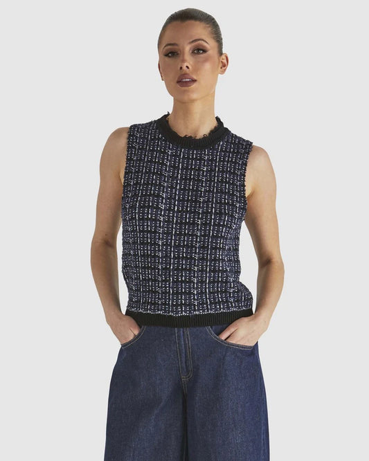 FATE + BECKER - Kinetic Knit Top Navy Boucle