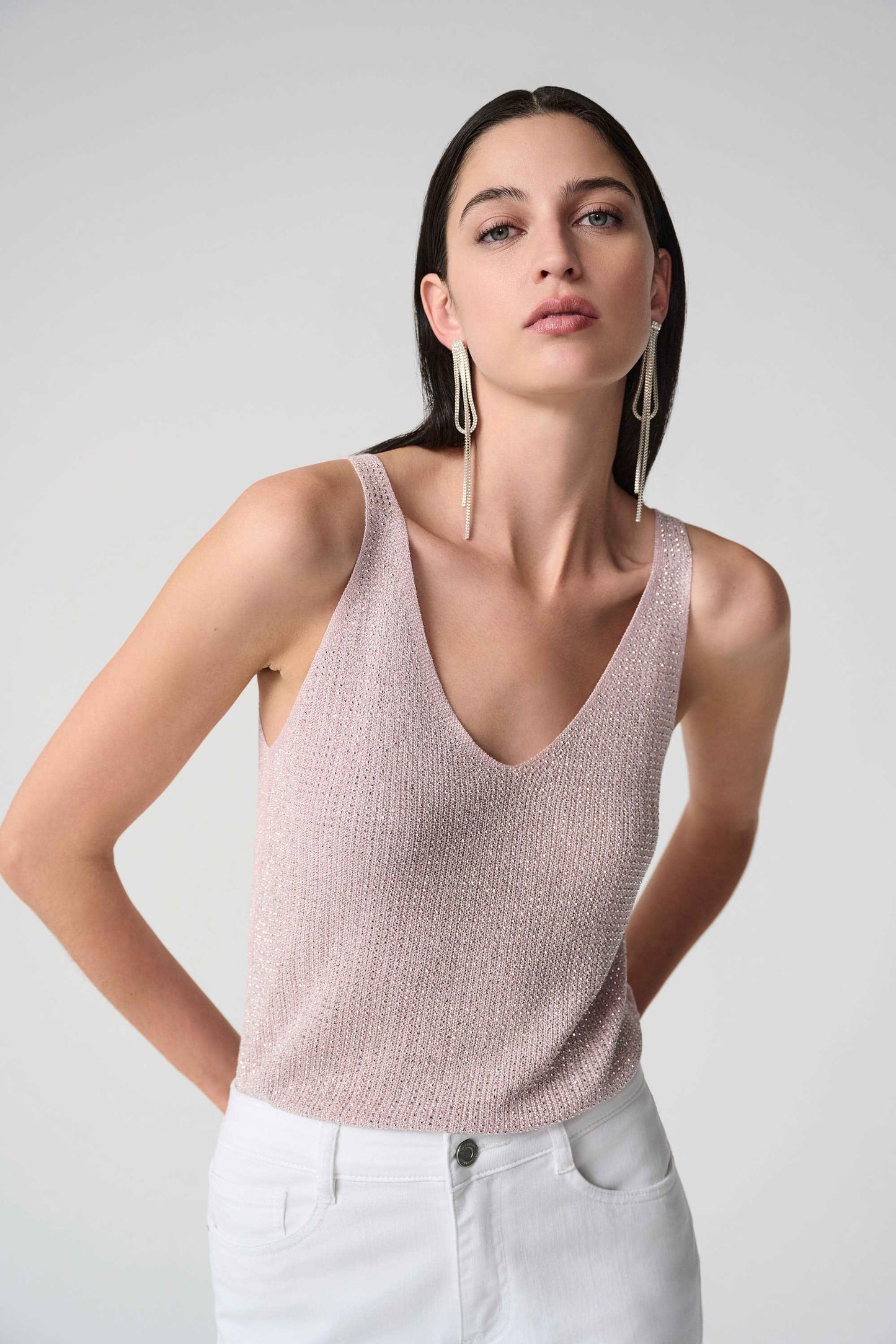 JOSEPH RIBKOFF - Metallic Knitted Camisole with Rhinestones (petal pink)
