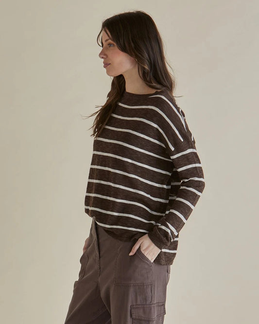 BETTY BASICS - Natasha Knit Top Brown Stripe