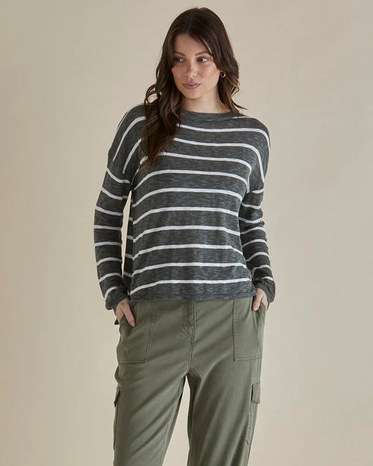 BETTY BASICS - Natasha Knit Top Green Stripe