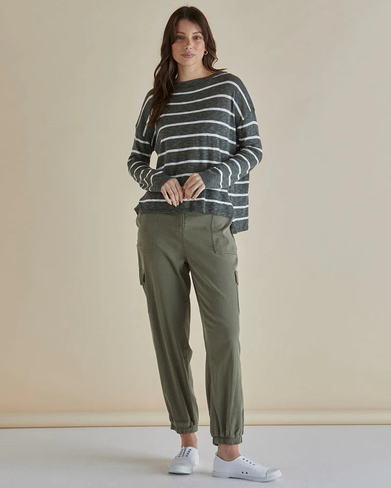 BETTY BASICS - Natasha Knit Top Green Stripe
