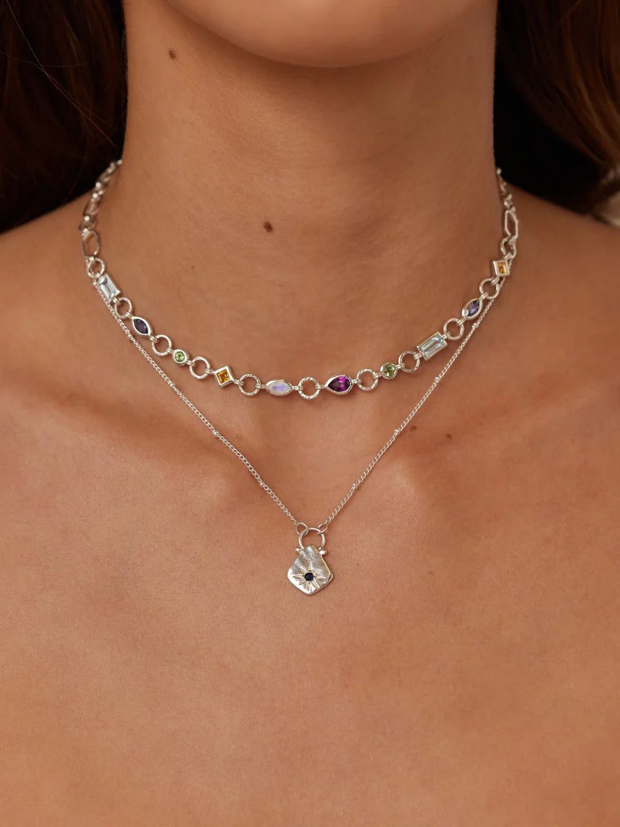 TONIMAY - Sapphire Star Hammered Silver Necklace