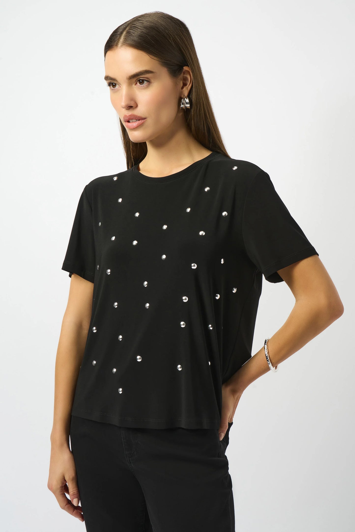 JOSEPH RIBKOFF - Silky Knit Embellished Boxy T-Shirt