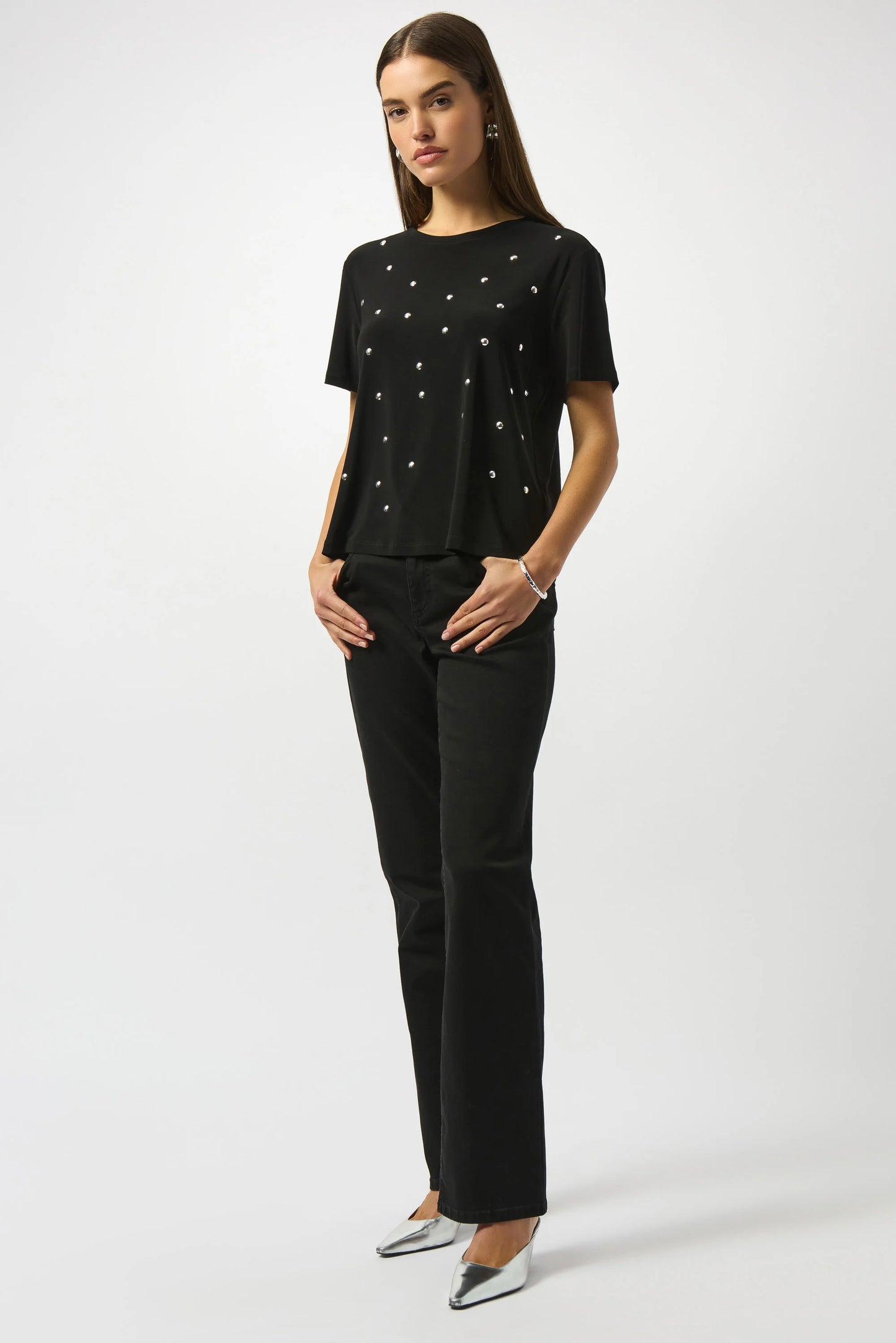 JOSEPH RIBKOFF - Silky Knit Embellished Boxy T-Shirt