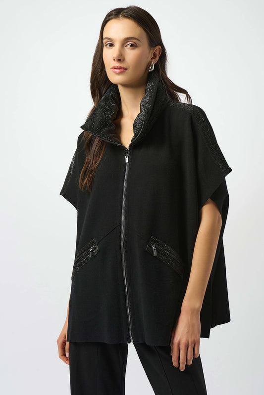 JOSEPH RIBKOFF - Faux Leather trimmed Poncho Sleeve Jacket