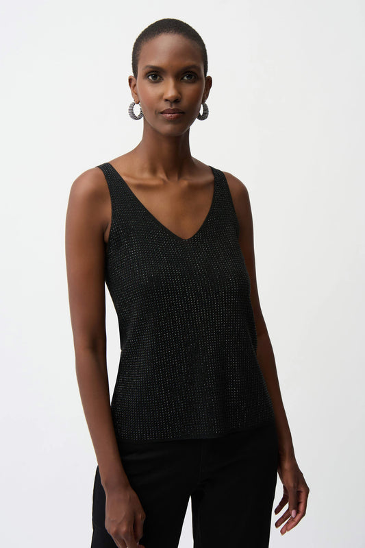 JOSEPH RIBKOFF - Metallic Knitted Camisole with Rhinestones