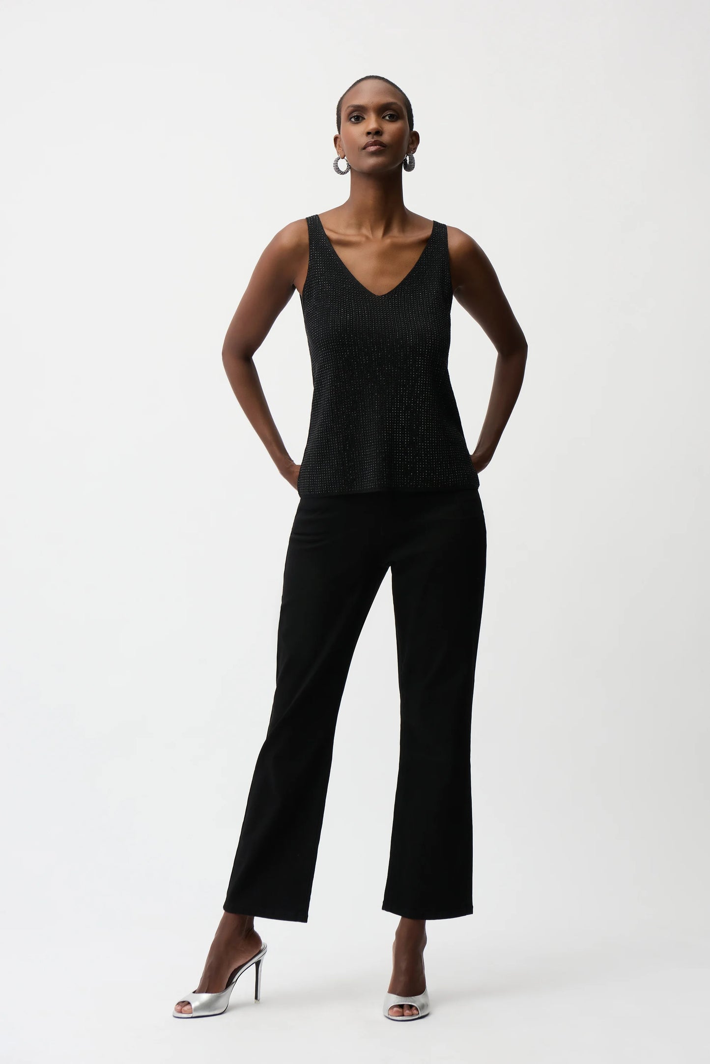 JOSEPH RIBKOFF - Metallic Knitted Camisole with Rhinestones